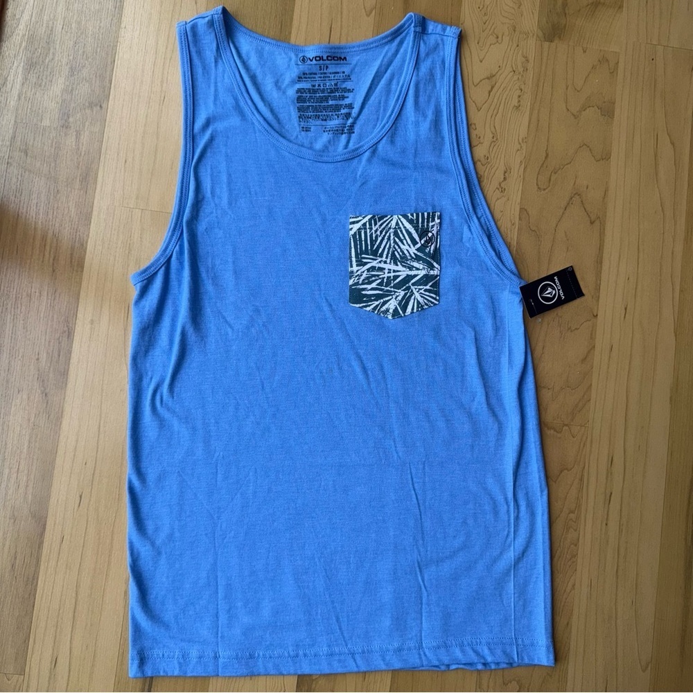 NEW Volcom Men's Sky Blue Tank Top with Graphic Pocket